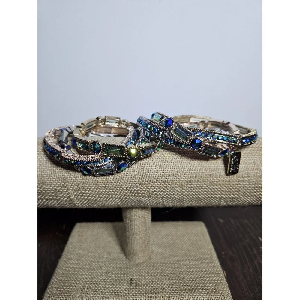 Off Park JTV 6 Pc Stretch Bracelet Set Y2K Mermaidcore Peacock Statement Crystal